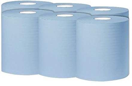 2Work 1-Ply Centrefeed Roll 300m Blue (Pack of 6) KF03803