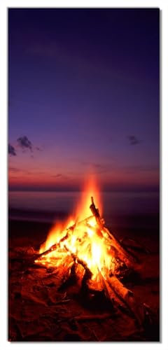 Wallario Selbstklebende Türtapete Lagerfeuer am Strand - Türposter 93 x 205 cm Abwischbar, rückstandsfrei zu entfernen