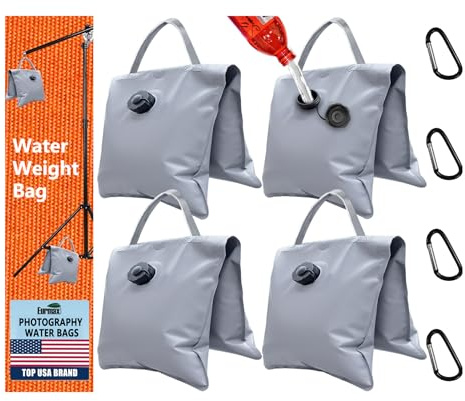 Eurmax USA 4Pcs Pack Water Weight Bags for Light Stand Photography Video Equipment,Heavy Duty Saddlebag for Backdrop Stand,Photo Tripod,Canopy,Umbrella Base,Fishing Chair,Picnic Table and etc（Grey）