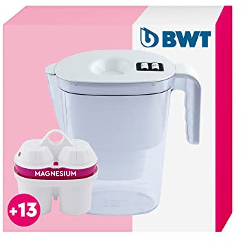 BWT Wasserfilter VIDA Weiß 2,6L inkl. 13 Magnesium Filterkartuschen | Jahrespaket | Wasserfilter Trinkwasser | Für Speisen & Getränke | Filtert Kalk, Chlor, Blei & Kupfer | Wasser Filter