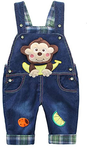 Salopette jeans da bambina, lunghezza regolabile, con animale, coniglio e farfalla, colore: blu Blu 50