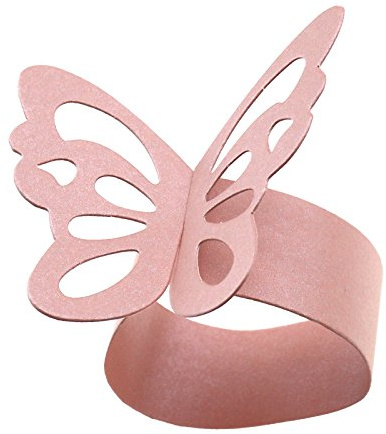 OTOTEC - Set di 50 anelli portatovaglioli, in cartoncino perlato, motivo farfalla, decorazioni per tavolo nuziale, colore: rosa