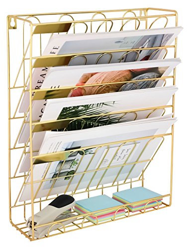 EasyPAG Dokumentenhalter mit 6 Fächern, A4, Gold, Metall, Pulverbeschichtet