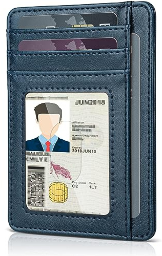 Teskyer Men Card Holder Wallet, Slim Credit Card Wallets, Minimalist, RFID Blocking, 1 ID Window, Holds up to 8 Cards, Blue