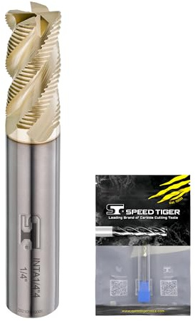 SPEED TIGER INTA Hartmetall Schrupp-Schaftfräser – für legierte Stahl/gehärtete Stähle – Mikrokorn-Karbid-Schaftfräser – ZrN-A Beschichtung – 4-flöte – INTA1/4-Zoll-4 (1 Stück, 6,35 mm)