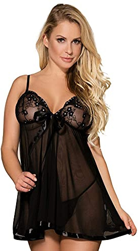 scicent Babydoll Womens Nightdress Nightwear Lady Lingerie Sleepwear Pajamas Sleepdress Plus Size Black(109) 6X UK 24 26
