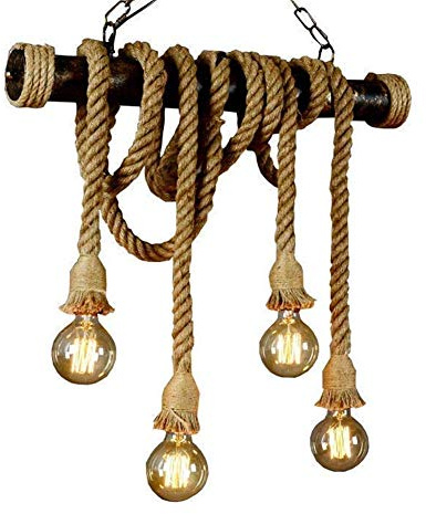 Hanfseil Pendelleuchte Esstisch Retro Hängelampe Industrial Loft Edison Hängelampe Höhenverstellbar E27 Kronleuchter Vintage Handgewebte Hängeleuchte Bar Restaurant Küchenlampe Hängend