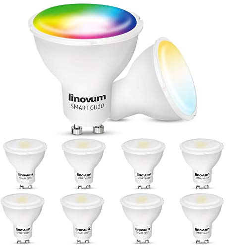linovum Smart LED GU10 Lampe 5W RGBW WLAN dimmbar Alexa Google Wifi | Smarte GU10 Lampe mit RGB & Weißtönen - per App & Sprache steuerbar, warmweiß bis kaltweiß, 380 Lumen, 5W, ohne Bridge