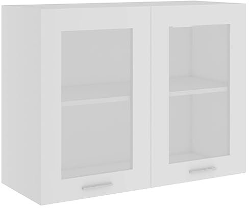 vidaXL Hängeglasschrank 2 Regalböden Hängeschrank Einbauküche Küchenzeile Küchenmöbel Oberschrank Küchenschrank Weiß 80x31x60cm Holzwerkstoff