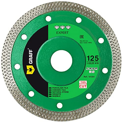 Feinsteinzeug Diamantscheibe 125mm für harte Fliesen, Naturstein, Marmor, Granit, Keramik – 1.2mm Super Dünne Diamanttrennscheibe für Winkelschleifer und Flex – Diamant Trennscheibe GRAFF