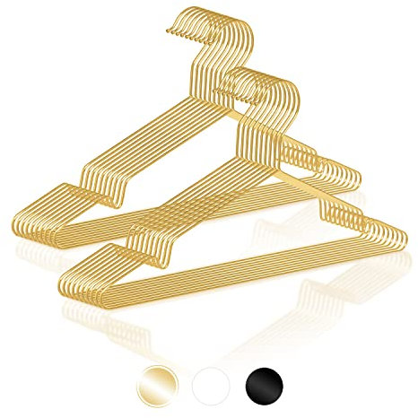 ROW&LINE® – Kleiderbügel Metall (42 cm) – 20 Stück (Gold) – platzsparende Kleiderbügel für Erwachsene – belastbar mit Schwerer Kleidung – Drahtkleiderbügel für Ordnung & einheitliche Optik