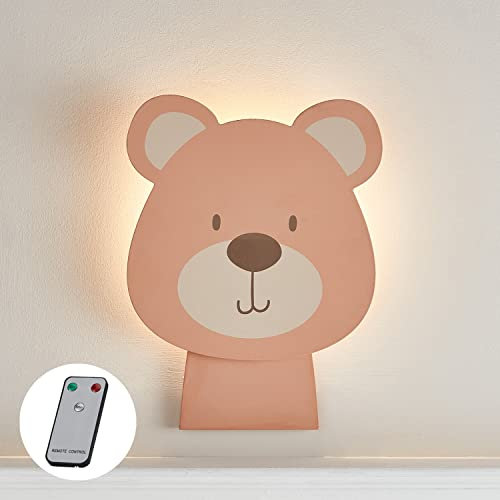 Lights4fun Applique Murale Orso con 18 LED Bianchi Caldi a Pile per Arredo Cameretta Bimbi
