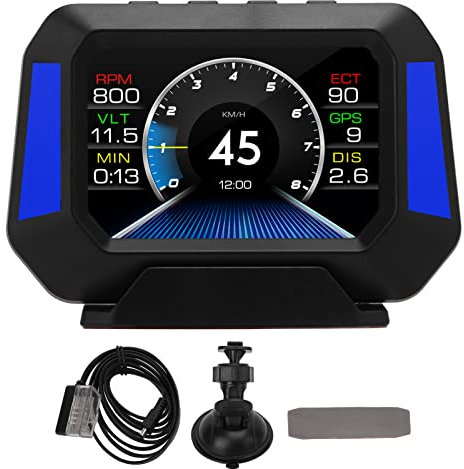 Auto Smart Gauge, 3-Zoll-Digital-Tachometer Auto-HUD-Display OBD2 + GPS-Modus mit Neigungsmesser-Kompass