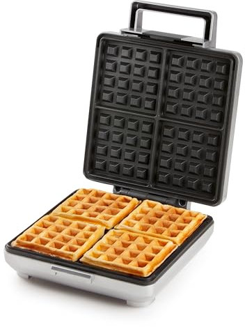 DOMO DO9250W - Gofrera para 4 gofres cuadrados (1600 W), color plateado