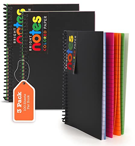 Spiral Notebook, 5x7 Inch Notebooks - Wirebound College Ruled Note Books, Bright Neon Colored Lined Paper, Perforated Notepad Memo Books - Durable Poly Cover, Journaling Notebook - 100 Sheets - 3 Pack