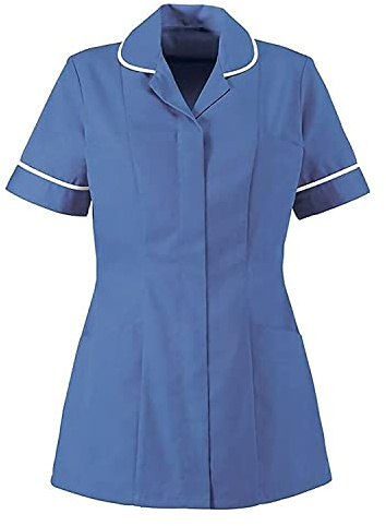 Skywear T66 Ladies Tunic Tops - Women's Healthcare & Beauty Tunics for Women UK | Work Uniforms for Office, Salon, Nurse & Spa - Multicolor Short Sleeve Tops, Hospital Blue with White Trim, 16
