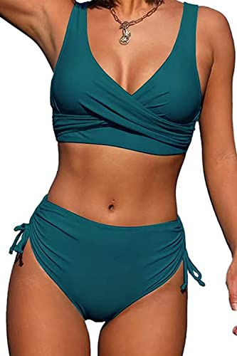 CheChury Conjuntos de Bikini Traje de baño Ropa Bikini Bandeau para Mujer Brasileo Ropa de Pecho de Playa Cintura Alta Traje con Relleno Mujer Brasileo Ropa de Playa