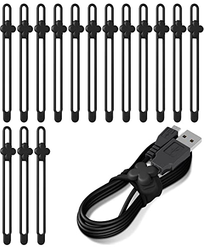 Nearockle Silikon Kabelbinder,15 Stück, 10,8 cm, wiederverwendbare Kabelbinder, Kabel Organizer, Kabelmanagement zum Befestigen und Bündeln von Elektrokabeln auf Reisen, zu Hause, im Büro (Schwarz)