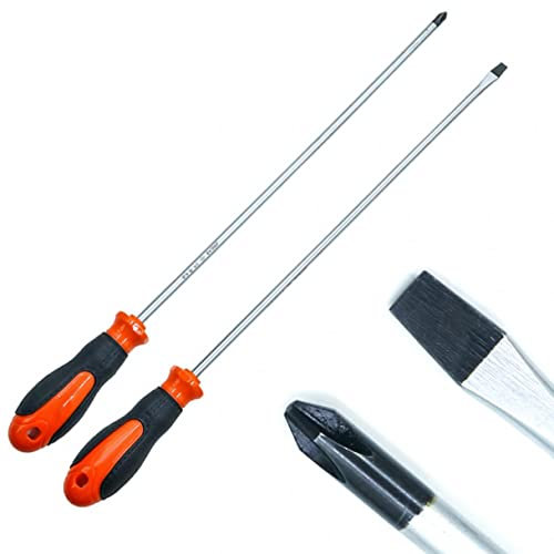 2PCS Destornillador Phillips y Ranurado de 12 Pulgadas - Magnético Con Mango de Goma - Herramienta Manual de Reparación y Removedor