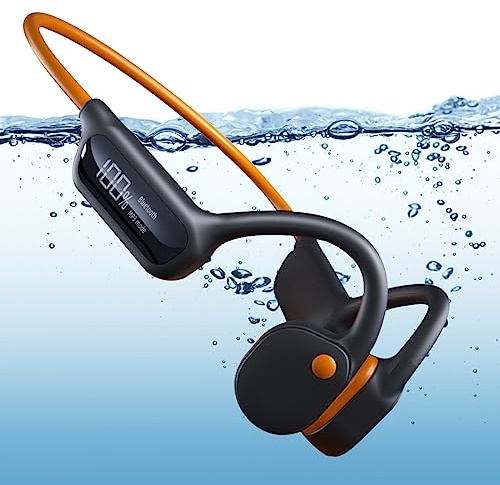 fesoklaf Knochenschall Kopfhörer, 32GB Speicher, Schwimmen IPX8, MP3 Sport, Kabellos Bluetooth 5.3, zum Laufen(Orange+Schwarz)