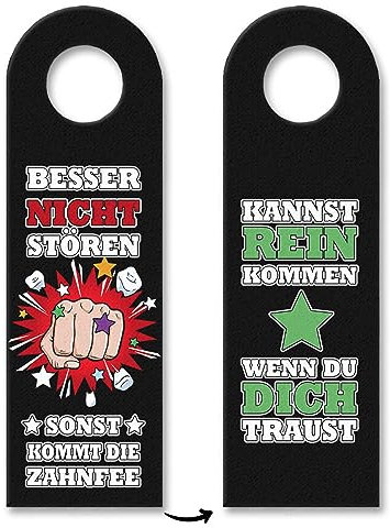 Betreten verboten - kannst rein kommen Türhänger 10er Set mit Faust fürs Zimmer von Teenagern oder Männern, die ihre Ruhe möchten mit lustigem Zahnfee Witz