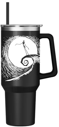 Silver Buffalo Disney Nightmare Before Christmas by Tim Burton Jack Skellington Hill and Moon Drawing Stainless Steel Cup, 1.2 l, fits standard cup holders