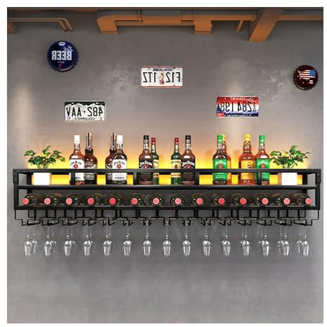 Weinregal Wand Flaschenregal Schmal mit Weinglashalter Wine Rack Weinschrank Weinflaschenhalter Barschrank Bar Regal weinständer Getränkeregal Flaschenaufbewahrung mit Lichtleiste für Hausbar ( Color