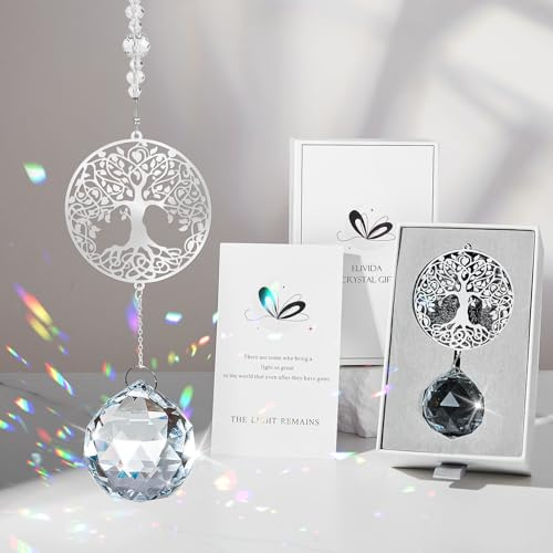 Elivida Modern Sympathy Gift for Loss of Loved Ones, Tree of Life Design Bereavement Gift Idea, Sorry for Your Loss Grief Suncatcher, Memorial 40mm Crystal Ornament Rainbow Maker
