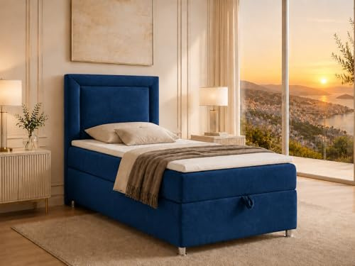 Best For Home Trinity K3 EinzelBett | Boxspringbett90x200 mit Bonell Federkernmatratze 90x200 | MatratzenTopper 90x200 | Bett mit Matratze | Bett mit Stauraum | Lieferung an die Bordsteinkante