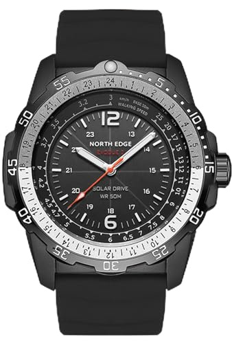 NORTH EDGE Relojes de hombre con energía solar correas de silicona militar impermeable ejército deportes táctico relojes minimalistas, Negro , Correa