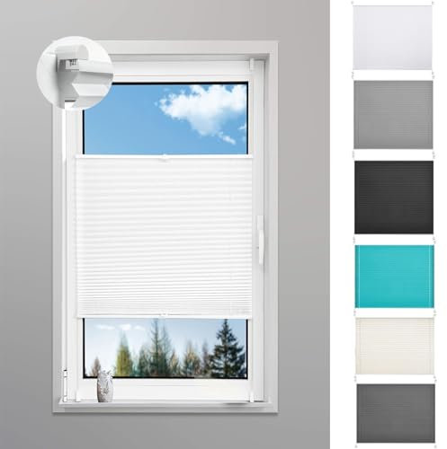 Faltrollos Für Fenster 60 x 60 cm Sichtschutz Und Blickdicht Easyfix Plissee Faltrollo inkl. Zubehör für Fenster & Tür, Weiß