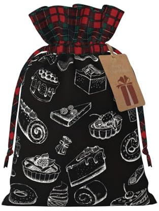 WURTON Gebäck auf Kreidetafel-Druck, Weihnachtsfeiern, Kordelzug-Geschenktüten für Weihnachten, Süßigkeitenverpackung, Weihnachtszubehör