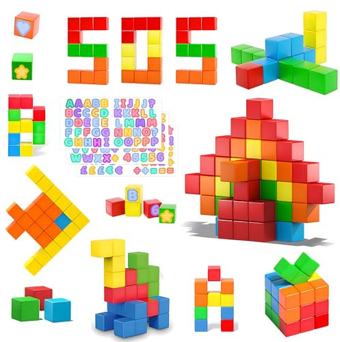 AOMACO 67 Pieces Magnetic Blocks STEM Magnetic Building Blocks 1.18in Construction Blocks Toys for Kids 3D Educational Preschool Magnetic Creative Toys for Girls & Boys 3+Years Old