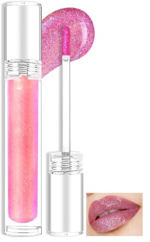 Prreal Glitter Lip Gloss, Shimmer Lip Plumper Gloss,Glitter Liquid Lipstick | Diamond Pearl Shine Lip Glaze, Non-Sticky Long Lasting Chameleon Laser Lip Eyeshadow Makeup,11 Pink-Purple