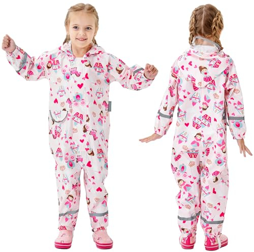 Fewlby Chubasquero Impermeable Niños Poncho de Lluvia Niñas Chaqueta Impermeable Ligero Abrigos de Lluvia Mono Impermeable con Capucha Traje de Lluvia S 1-3 Años