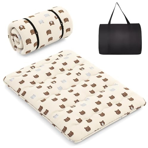 LIFEZEAL Futón Japonés 90/140 x 200 cm, Colchón Cama Individual/Doble, Futón Tatami Plegable y Portátil con Bolsa de Transporte, Desenfundable y Lavable a Máquina (Café, 140 x 200 cm)
