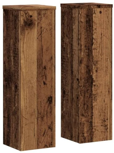 vidaXL Pflanzenständer 2 STK., Blumenständer Hohle Konstruktion, Dekosäule Podest für Pflanzen Dekoartikel, Blumenhocker Blumensäule, Altholz-Optik Holzwerkstoff