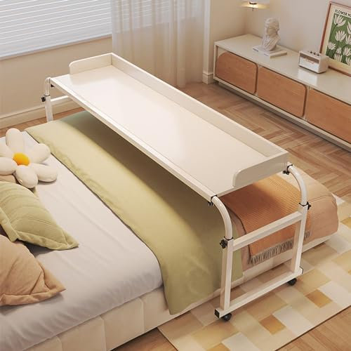 XONJEMU Height-Adjustable Bed Table with Wheels,Length-Adjustable Mobile Laptop Rolling Computer Table,Multifunctional Table Over The Bed,Adjustable Care Table (Colour:White)