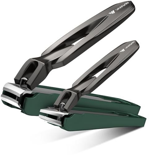 VANWIN 2er Set Nagelknipser mit Auffangbehälter – Schräg & Gebogen für eingewachsene Nägel, Anti-Spritz Edelstahl Nagelclipser für Damen, Herren & Senioren