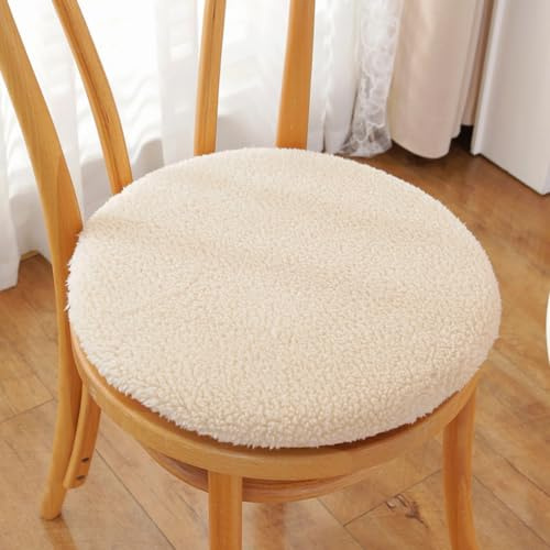 Plüsch-Stuhlkissen aus Lammwollimitat mit Reißverschluss, Winter Warm zu Halten rutschfeste Abnehmbar Waschbar Sitzkissen Rund, Stuhlauflage für Haus & Garten für Kinder und Erwachsene (Beige, 30 cm)