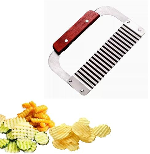 Stainless Steel Wavy Chopper with Handle, French Fry Slicer, Crinkle Cutter Knife, Cut Tool, Multifunctional, for Vegetables, Salads, Carrots, Fries
