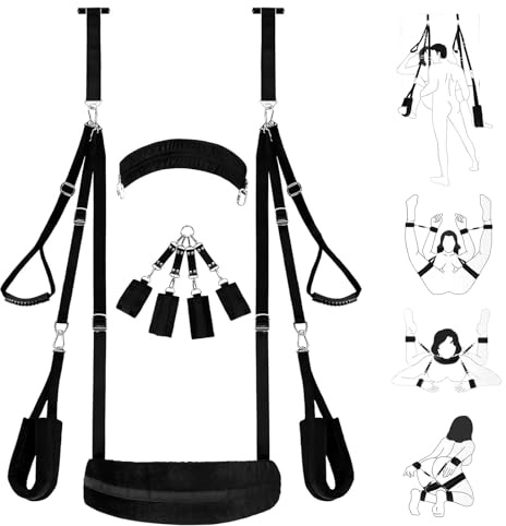 5 in 1 Sex Swing Bondage Restraints Set, BDSM Kit Door Swing & Sex Restraint Adjustable Sex Sling Neck Strap Handcuffs & Thigh Restraint, Bondage Swing Sex Furniture for Bedroom Adult Sex Games