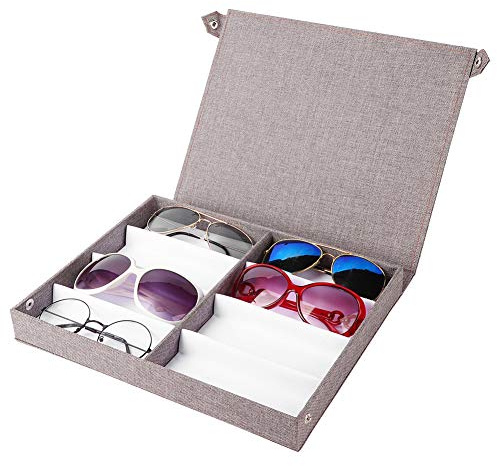 Joyero y Caja de Gafas con 8 Ranuras - Pantalla de Gafas de Sol con Botón, Joyero para Gafas y Accesorios, Solución de Almacenamiento Elegante y Funcional