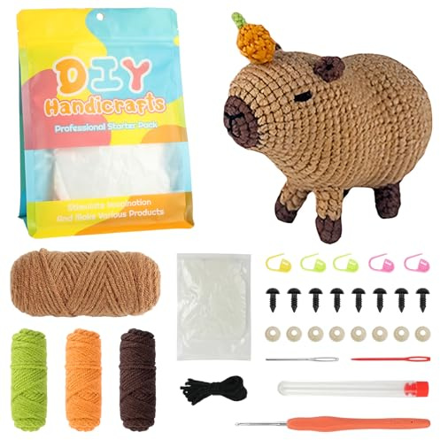 AUAUY Capybara Häkelset für Anfänger, mit Anleitung Stricken | Capybara Stricken für Anfänger Set, Capybara Crochet set, Capybara Strickset, DIY-Handarbeiten für Kinder Erwachsene