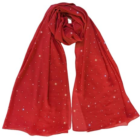 Lina & Lily Damen Schal Kopftuch Stola mit Strasssteinen aus Premium-Chiffon (Rot)