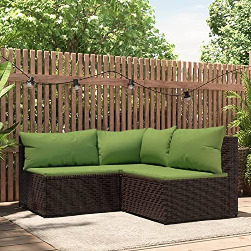 Outdoor Terrassenmöbel Set 3-teilig Ecksofas aus schwarzem Polyrattan mit blauen Wasserkissen für Garten Terrasse Modulare Kombinierbare Gartensofagarnitur