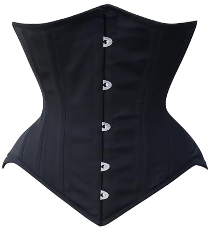 Women’s Black Underbust Corset Top – Cotton Waist Trainer Bustier with Steel Boning – Gothic Steampunk Slimming Lingerie for Waist Training, Posture Support & Party Wear
