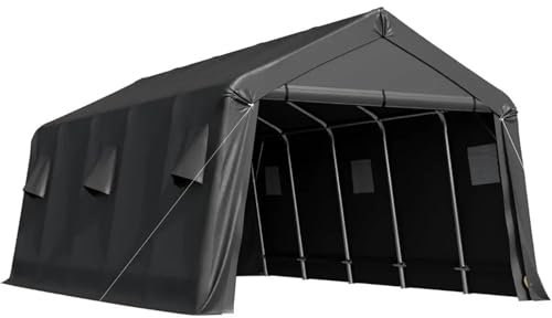 MNEVZX Cochera Exterior Cochera de 4 x 6 Metros con Estructura de Acero y ventilación, Cubierta antinieve, portátil y Resistente. Toldo de Coche