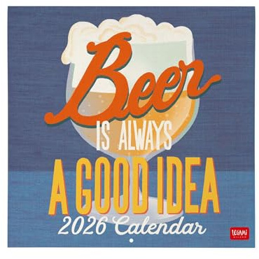 Legami - Wandkalender 2026, Bier, großer Wandkalender 12 Monate und Jahresplaner, Englisch, Platz für Notizen, Sternzeichen, internationale Feiertage, 30 x 29 cm