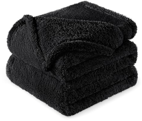 Exclusivo Mezcla Kuscheldecke Flauschig Fleecedecke Sofadecke 150x200 cm | Fleece Decke für Sofa und Bett, Kuschelige Wohndecke als Bettüberwurf, Plüschdecke für alle Jahreszeiten, Schwarz